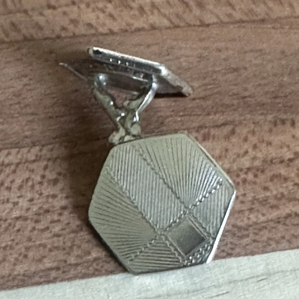 Antique Art Deco Single Cufflink David Belais 14K White Yellow Gold Masonic 2.9g